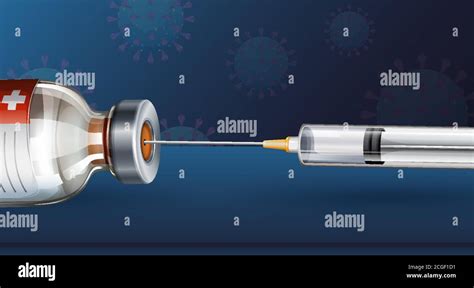 Medical syringe with needle for covid-19 or coronavirus poster or banner illustration Stock ...