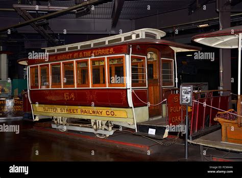 Historic cable car on display in Cable Car Museum in Nob Hill, San ...