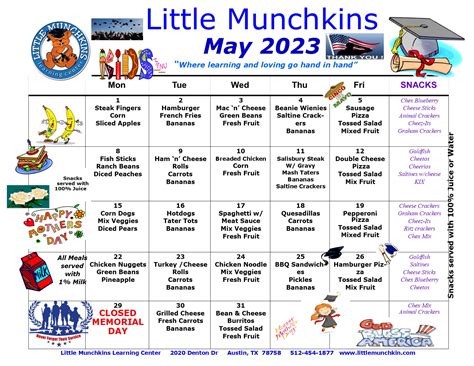 Lunch Menu | Austin, TX | Little Munchkins Learning Center