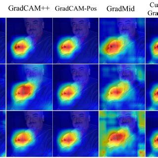 Saliency maps for different output predictions (rows) using GradCAM... | Download Scientific Diagram