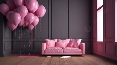Studio Interior With A Pink Balloon And Plush Sofa In 3d Background, Furniture Background ...