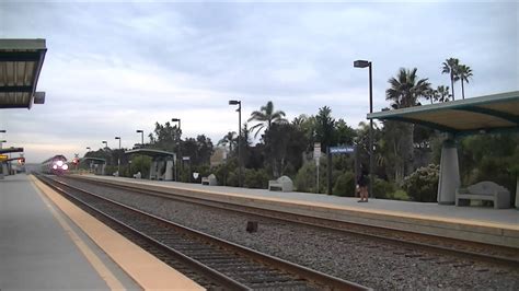 Rare! Amtrak Surfliner Stops at Carlsbad Poinsettia Coaster - YouTube