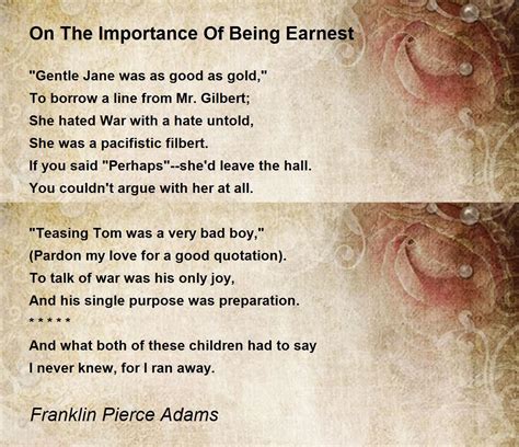 On The Importance Of Being Earnest Poem by Franklin Pierce Adams - Poem Hunter