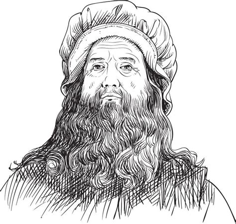 Leonardo Da Vinci Portrait in Line Art Illustration Stock Vector - Illustration of black, line ...