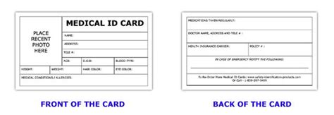 Medical ID Cards - emergency medical safety identification cards | Id card template, Card ...