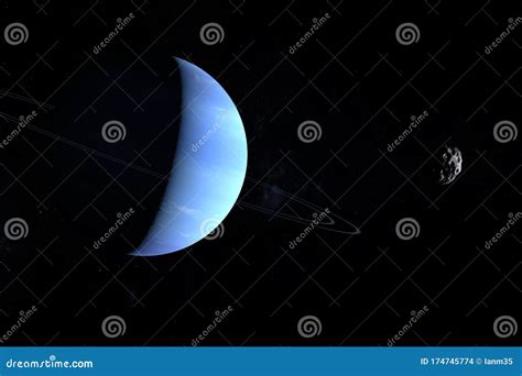 Satellite Nereid Orbiting Around Neptune Planet. 3d Render Stock ...