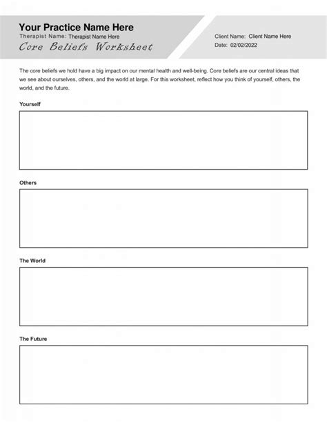 CBT Core Beliefs Worksheet PDF Template