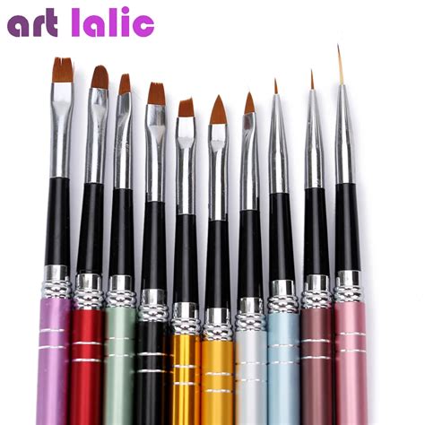 10Pcs/lot Nail Art Brush Set 10 Colors Different Sizes Copper Handle Design Polish Nylon UV Gel ...