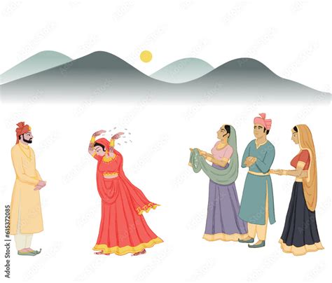 Digital illustration of the Vidai or Bidai ceremony of Hindu marriages ...