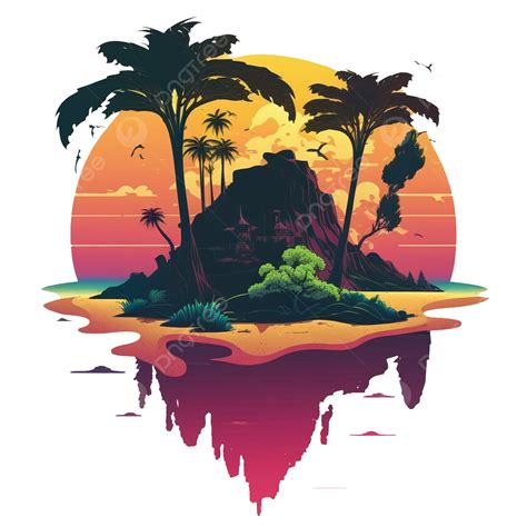 Illustration Of Beautiful Island And Sunset, Island, Sunset, Illustration PNG Transparent ...