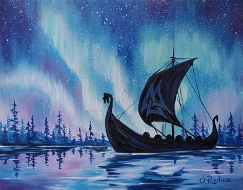 Norse Mythology Art Drakkar Viking Ship Painting on Canvas - Etsy