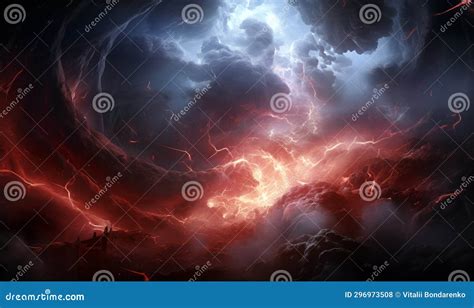 Fiery Lightning in Dark Stormy Sky. 3D Illustration. Stock Illustration - Illustration of dark ...