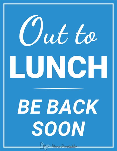 Printable Out To Lunch Be Back Soon Sign