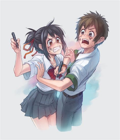 Mitsuha and Taki by peeape on DeviantArt | Mitsuha and taki, Your name anime, Kimi no na wa