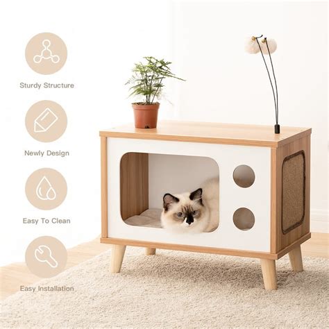 Wooden Cat House Luxury Furniture With Cat Scratcher – Cute Cats Store