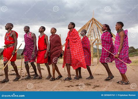 Masai in Traditional Colorful Clothing Showing Maasai Jumping Dance at ...