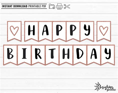 Printable Happy Birthday Banner INSTANT DOWNLOAD DIY Download & Print Rose Gold Glitter Bday ...