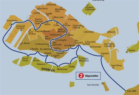 Plan de la ligne du Vaporetto ACTV numéro 2 à Venise en Italie | Venice ...