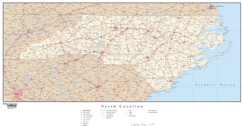 North Carolina Wall Map With Roads By Map Resources M - vrogue.co