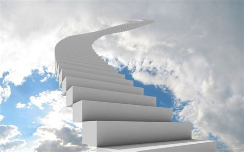 Heavenly Ascent: Artistic HD Wallpaper of Stairs in Blue Sky