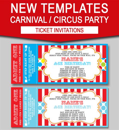 Editable Carnival Ticket Invitations | Circus or Carnival Party