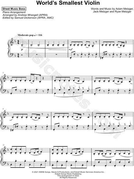 Sheet Music Boss "World’s Smallest Violin" Sheet Music (Piano Solo) in ...