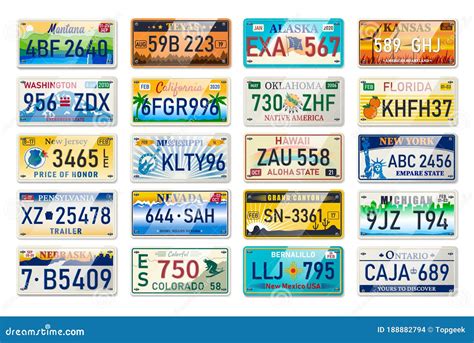 Auto Plate and Car Numbers Set of Vehicle Registration in USA States. Car Plates Stock Vector ...