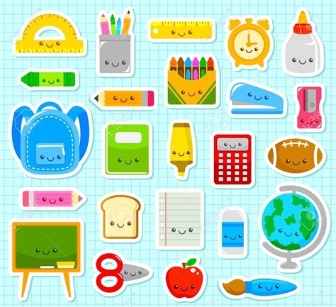 Collection Of Cute Cartoon School Supplies Royalty Free Cliparts in ...