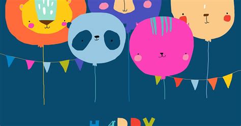 Birthday Card with Cute Balloons in form Animal, Graphics - Envato Elements