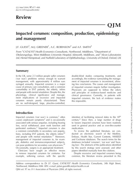 Impacted Cerumen Composition, Production, Epidemiology | PDF | Intellectual Disability | Hearing ...