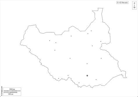 South Sudan free map, free blank map, free outline map, free base map outline, main cities, white