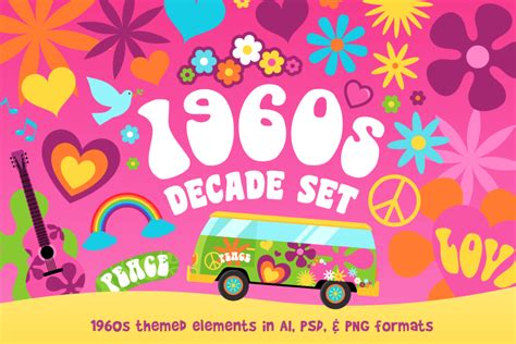 Groovy! 1960s Flower Power Set Graphic by The Stock Croc · Creative Fabrica