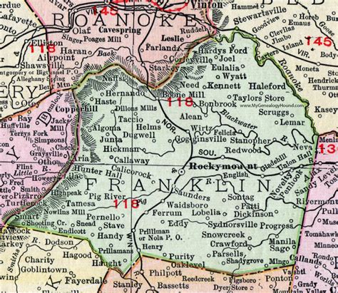 Franklin County, Virginia, Map, 1911, Rand McNally, Rocky Mount, Neva, Gogginsville