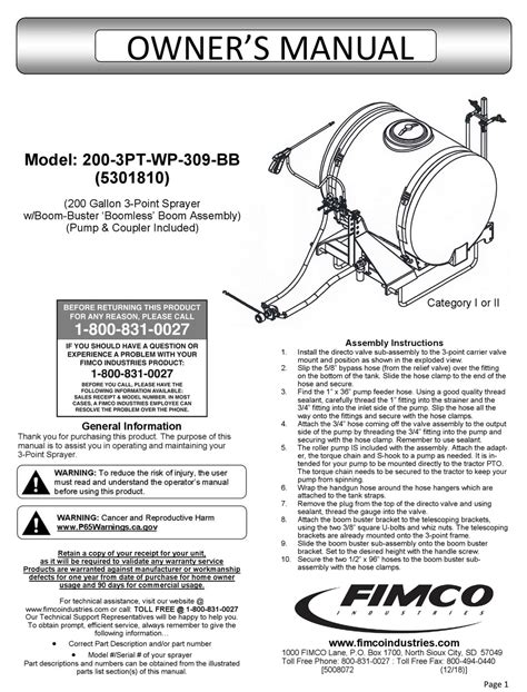 FIMCO 200-3PT-WP-309-BB OWNER'S MANUAL Pdf Download | ManualsLib