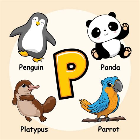 Animals Alphabet Letter P for Penguin Panda Platypus Parrot 3281047 ...