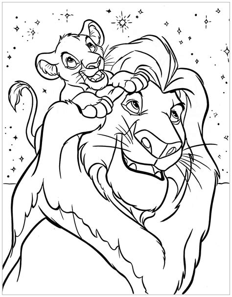 Mufasa with his son Simba - The Lion King Coloring Pages for Kids