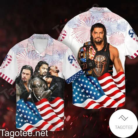 Roman Reigns Wwe American Flag Firework Independence Day Hawaiian Shirt ...