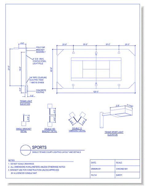 Single Tennis Court - Lighting Layout and Details - CADdetails