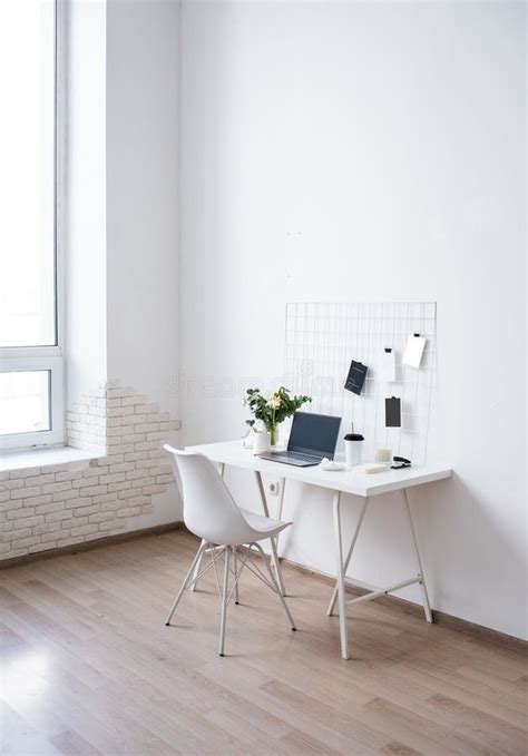 Stylish White Professional Office Interior, Minimalist Loft Workspace ...