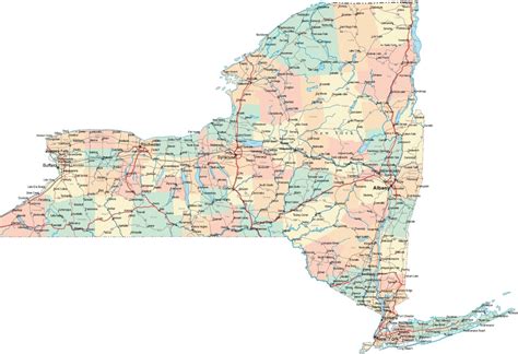 New York State Road Map City County Albany Ny-12 Inch BY 18 Inch Laminated Poster With Bright ...