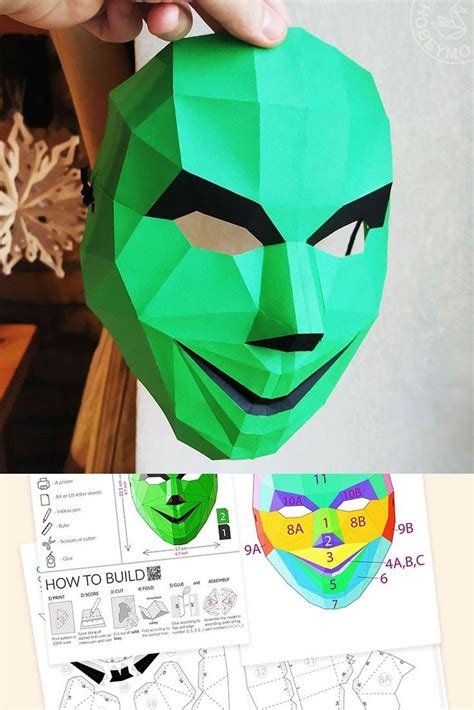 Green Mask with Grin, 3D papercraft template