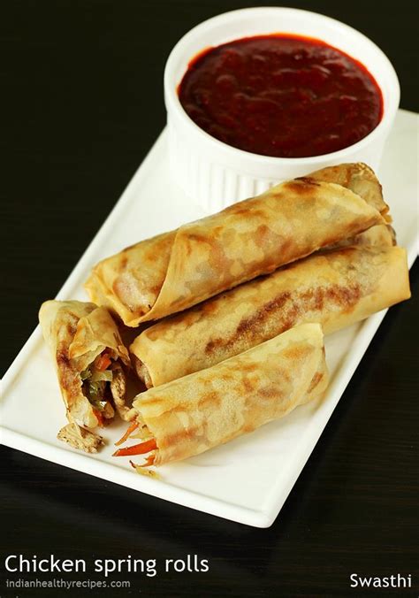 Chicken Spring Rolls Recipe - Swasthi's Recipes