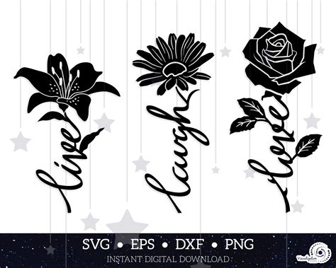 Flower Word Stems Live Laugh Love Vector Set INSTANT DIGITAL DOWNLOAD Svg Dxf Eps Png - Etsy ...