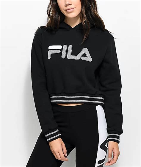 FILA Penelope Black Cropped Hoodie | Zumiez