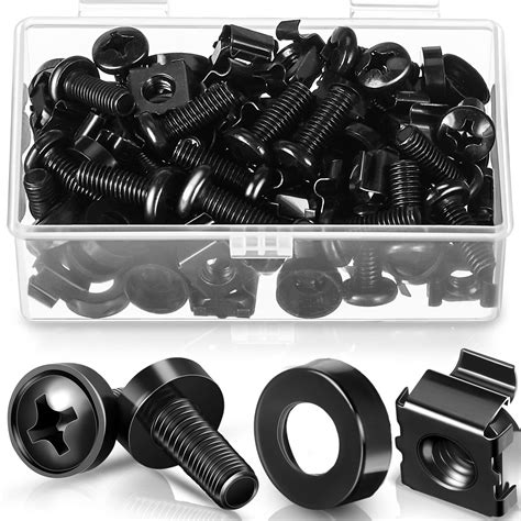 Buy 50 Pack M6 x 16 mm Rack Mount Cage Nuts, Screws and Washers Stainless Steel Black Server ...