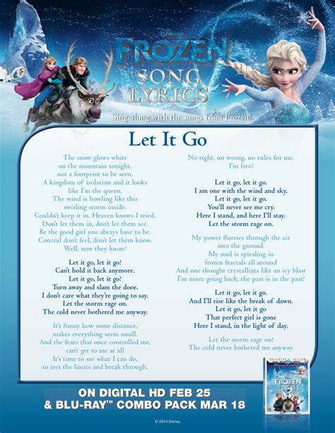 Pin by Linda Lee on Frozen | Let it go lyrics, Disney songs, Frozen movie