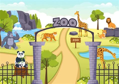 ilustración de dibujos animados del zoológico con animales de safari elefante, jirafa, león ...