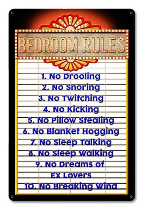 Bedroom Rules Metal Sign 18 x 12 Inches