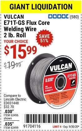 VULCAN E71T-GS Flux Core Welding Wire 2.00 lb. Roll for $15.99 | Flux ...