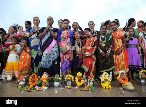 Mumbai, India. 17th Aug, 2016. Koli women pray to the sea god on the Stock Photo, Royalty Free ...